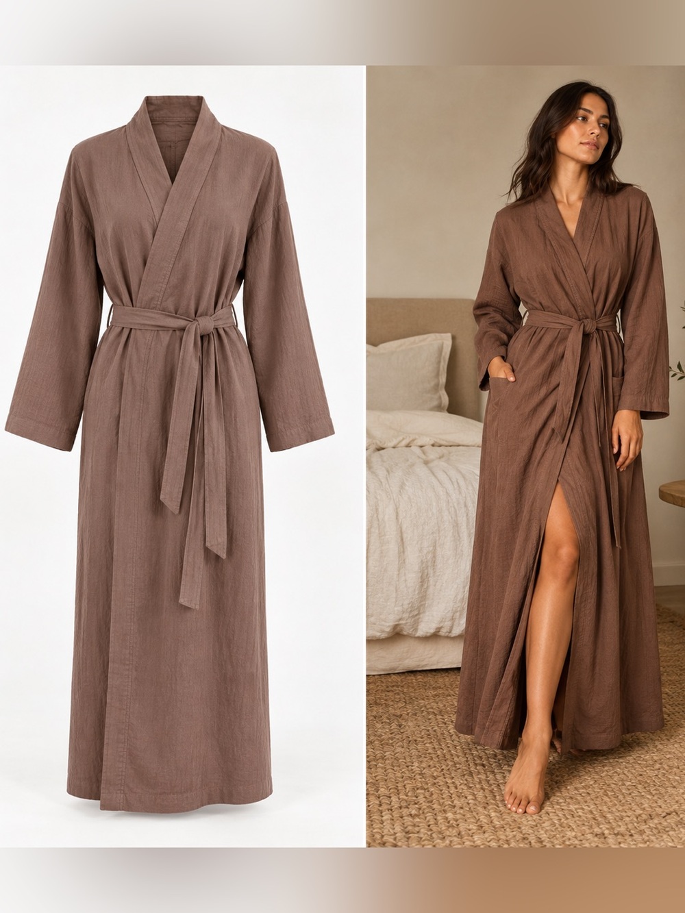 NWT SKIMS Woven Lounge Robe Umber Brown Size M